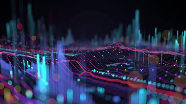 Customer journey analytics background with glowing light waves symbolizing CRM data and personalization