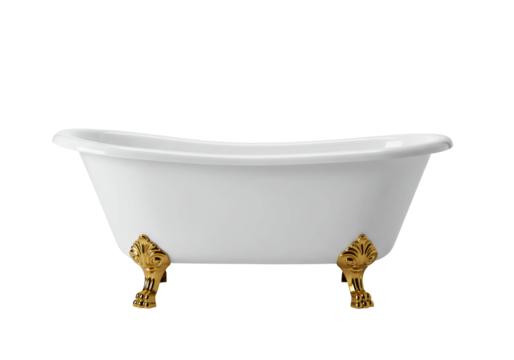White bathtub with gold feet isolated on transparent background