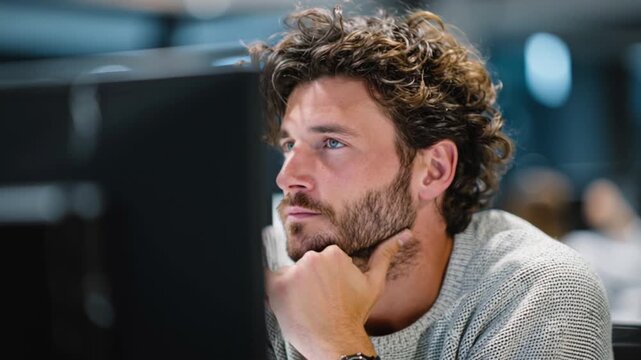 Businessman in office brainstorming creative marketing ideas and innovative business solutions
