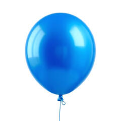 Single shiny blue balloon with string isolated