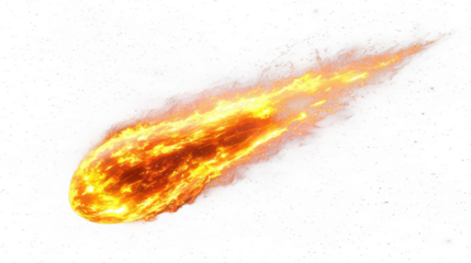 Fiery Celestial Body Hurting Through Space Leaving A Blazing Trail Behind, PNG, isolated on transparent background.