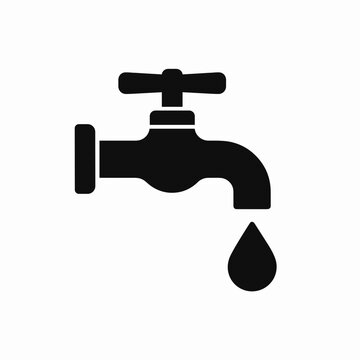 Minimalist icon of a faucet with a water drop, concept of hot and cold water shut off, vector illustration on white background svg.