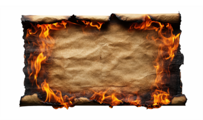 Burning Paper Sheet With Flames Representing Danger And Destruction, PNG, isolated on transparent background.
