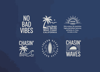 Contemporary design emphasizing vibrant beach graphics, perfect for apparel or decor that evokes summer feelings, surf culture, and a laid-back lifestyle.