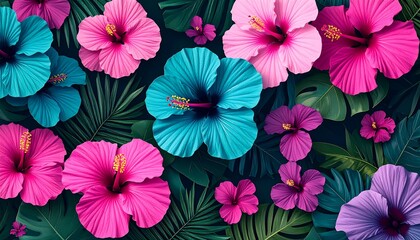 Vibrant Hibiscus Tropical Flowers.