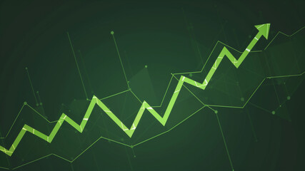 flat minimal design of a rising financial arrow on a stock chart line, clean zig-zag line with an upward arrow tip, green color, vector graphic