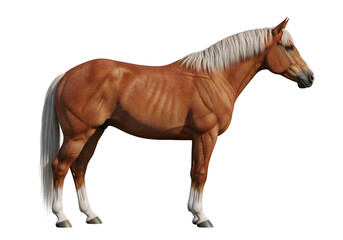 Majestic brown and white horse standing gracefully against a solid black background