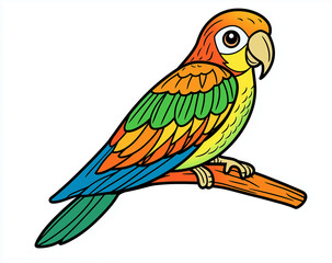 Fototapeta premium Colorful parrot sitting on branch vector illustration isolated on white background