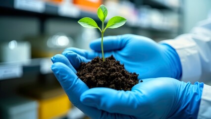 Close up of holding plant seedlings in hand