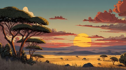 African savanna sunset landscape.  Possible use Nature poster