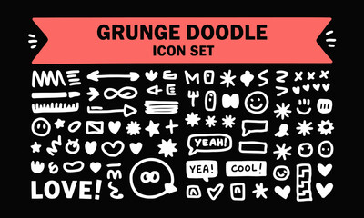 Fototapeta premium A creative assortment of artistic grunge doodle icons, perfect for playful designs, featuring lively graphics that add a dynamic touch to various artistic and digital projects.