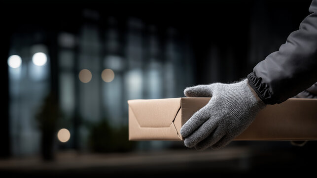 Courier tapping delivery screen at night with gloves