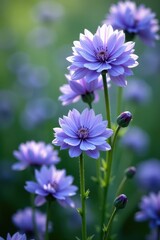 Fototapeta premium Chicory flowers in full bloom with delicate texture, delicate, nature, cichorium intybus