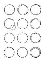 Set of circular frames in hand-drawn style, perfect for stamps, badges, stickers, vintage logos, and minimal graphic design projects.