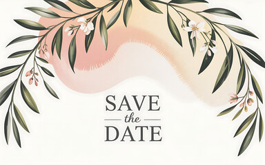 Elegant save the date card with watercolor floral design isolated on white background