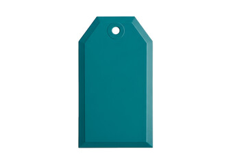 Minimalist teal price tag or label with hole on black background