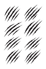 Set of claw scratch marks, sharp hand-drawn torn effects for grunge backgrounds, horror, wild animal, or Halloween-inspired design.