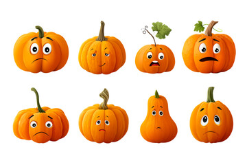 Emotive pumpkins with diverse expressions