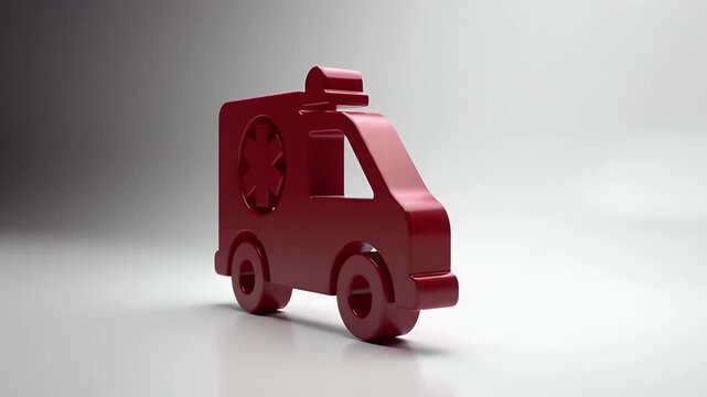 Maroon Ambulance Icon Star of Life Emblem on Reflective White Surface in Light Gray Background