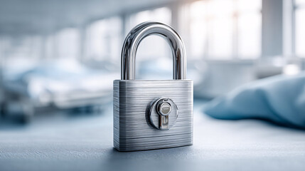 Fototapeta premium Padlock Security in Hospital Room Data Protection and Privacy Concept for Healthcare