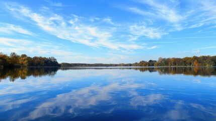Fototapeta premium Serene Summer Lakeside: Where Mountains Mirror in Calm Blue Waters