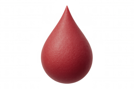 Bright red blood droplet falling dynamically, backlit against transparent surface, rendering crisp volumetric medical graphic detail - Powered by Adobe