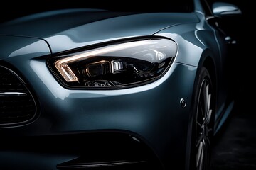Fototapeta premium Automotive headlight closeup featuring high-end design against a dark backdrop