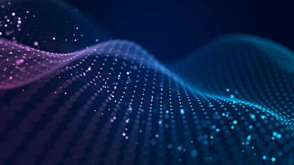 Futuristic abstract mesh. Wave with the connection of dots and lines. 3D rendering.