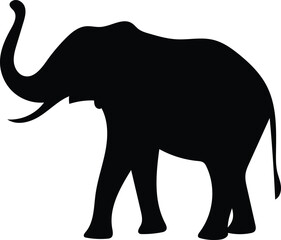 Obraz premium African elephant silhouette icon side view with tusks, wildlife animal safari nature conservation vector illustration