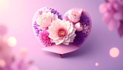 Obraz premium Floral Heart Arrangement with Pink Flowers on Light Purple Background