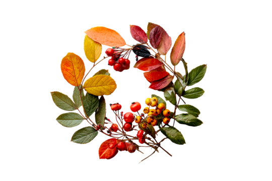 Colorful autumn wreath with leaves and berries