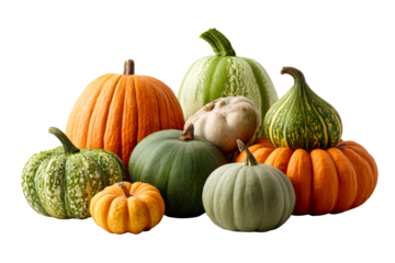 Colorful pumpkins and gourds on display