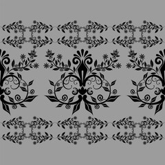 Seamless floral damask pattern. Vintage style wallpaper. Vector background. Black color for fabric, wallpaper, packaging, floral ornaments, textiles, illustration design. 300 dpi print.