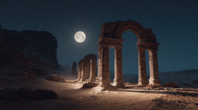 Ancient Ruins Desert Moonlight - Powered by Adobe