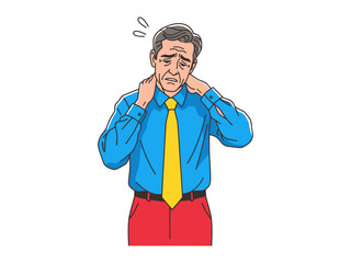 Burdened by Aches: A gentleman in business attire experiences strain and discomfort, epitomizing the toll of exertion.