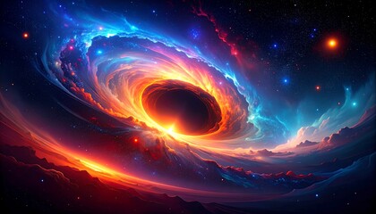Obraz premium Colorful swirling galaxy with a black hole (1)