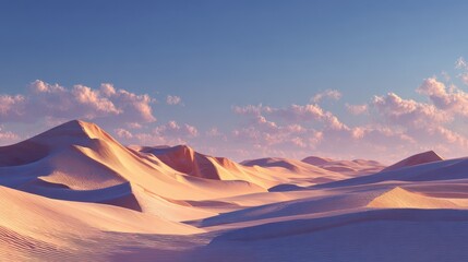 Sunset over desert dunes, scenic landscape, travel poster