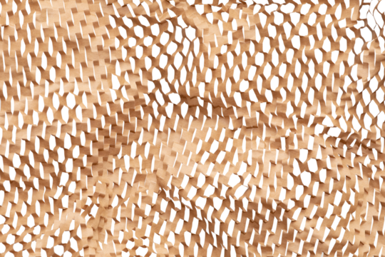 Abstract background from honeycomb kraft paper with cutouts. Flexible material for packaging cushioning layer.
