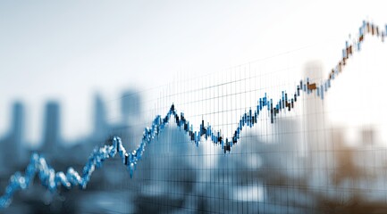 Stock market graph over city skyline