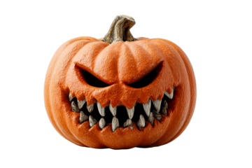 Spooky carved pumpkin with sharp teeth