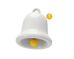White bell with yellow clapper isolated on transparent background