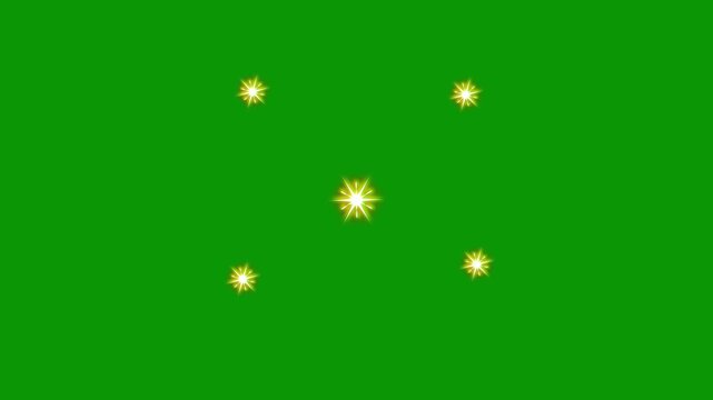 Twinkle star glitter sparkle blast animated, falling wite and golden star shapes loopable on green background, 3D particle shine animation, twinkling starry night sky. 4k