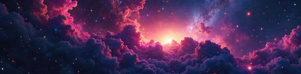 Fototapeta premium Cosmic Horror Swirling Nebulae and Nightmarish Stars in Deep Space, depicting celestial dread and otherworldly terror in vibrant, terrifying hues.