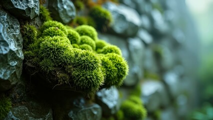Moist rocks covered in moss