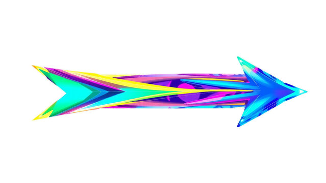 Vibrant multicolored arrow with glossy finish, isolated on transparent background, perfect for creative design, navigation, and infographic elements.