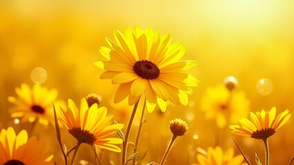 Yellow daisy sea under golden light