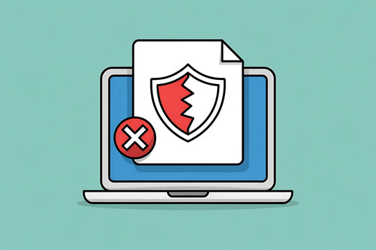 Computer security shield with an error symbol on screen