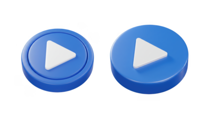 Two blue play buttons isolated on transparent background