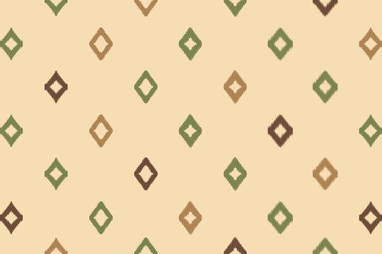 Rustic earth tone ikat seamless pattern with brown, beige, and green diamonds, ethnic geometric textile design for home d&eacute;cor, wallpaper, fashion fabric, and background