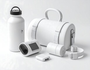 White Health and Wellness Accessories Set on White Background.